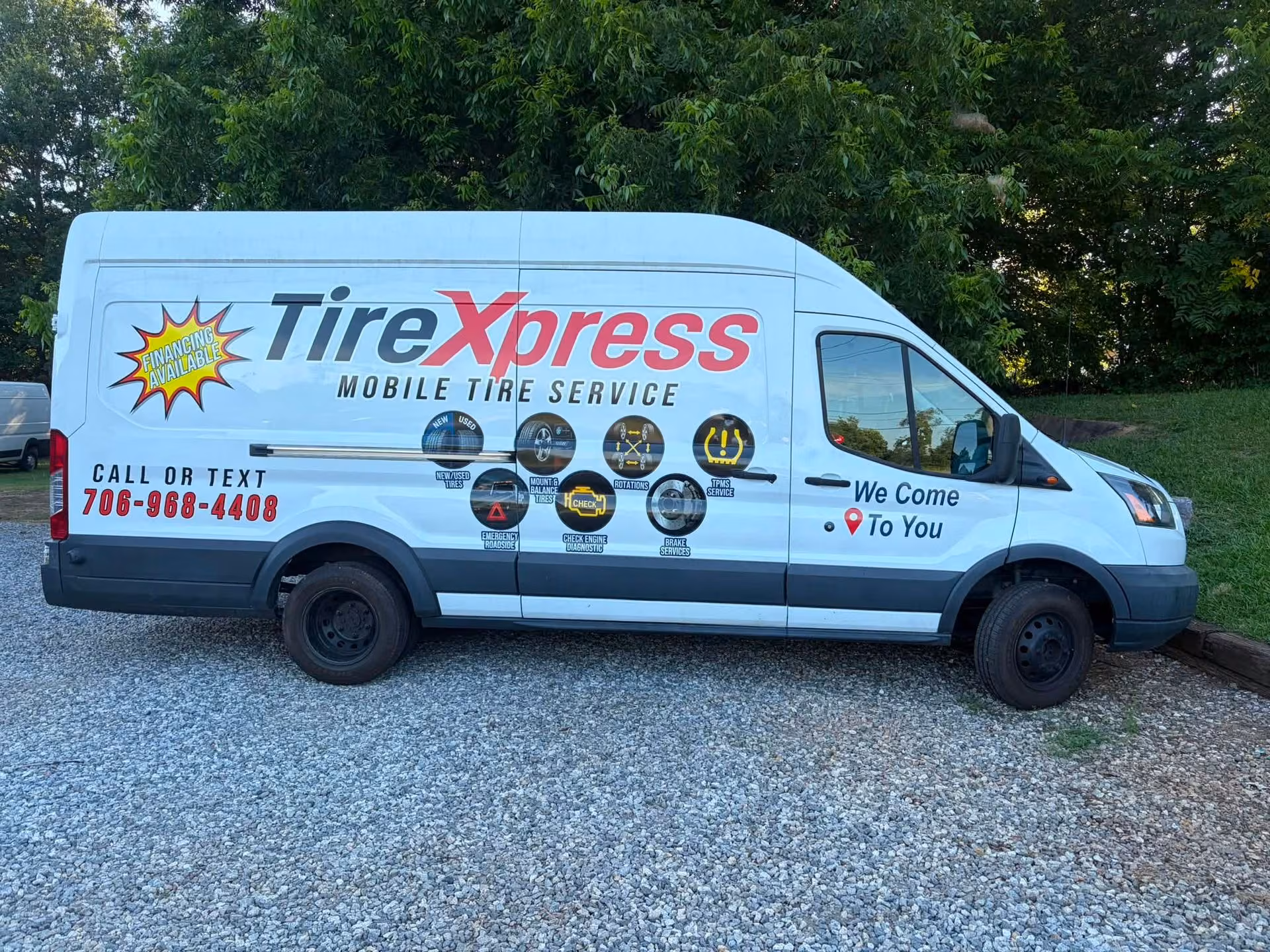 White TireXpress mobile tire service van — We come to you